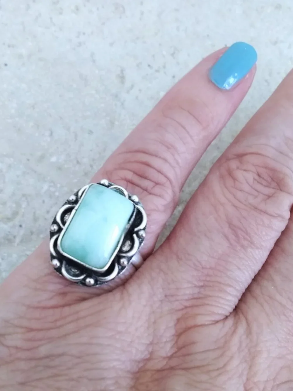 Sz 6.5 ~ Pale Green Amazonite Ring! SilverPlated - Boho Girlie Feminine Festival